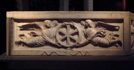 Claimed as a "Christian" sarcophagus. BUT bears NO christian symbols. We do see the SUN symbol displayed prominently